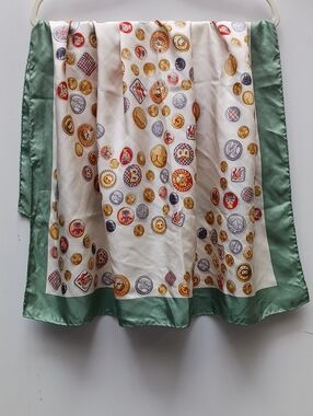 BURBERRY VTG MULTI BUTTONS SILK PRINT SCARF